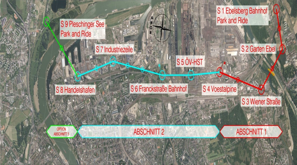 Plan zur Machbarkeitsstudie Seilbahn Linz
