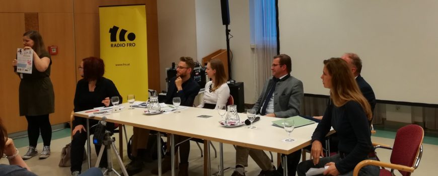 Tierschutzvolksbegehren Podiumsdiskussion Sarah Wiener, Franz Graf, Georg Ecker, Nina Andree, Stefan Schobesberger, Victoria Windtner 