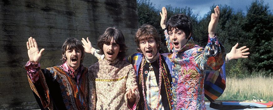The Beatles Press photo of The Beatles during Magical Mystery Tour. Clothes design by Marijke Koger and Josje Leeger.