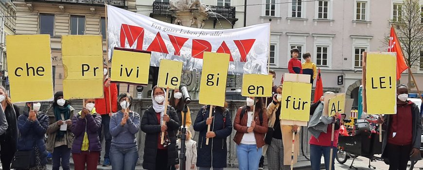 mayday-linz-2021 Kundgebung von "Mayday" am Linzer Hauptplatz