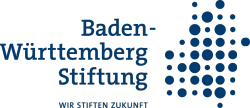 links steht: Baden-Württemberg Stiftung. Rechts daneben sind dunkelblaue Punkte verteilt. Sie unterscheiden sich in der Größe.