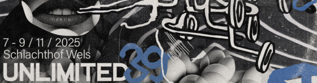 eine Grafik aus schwarz, blau, und weißen Strichen und Formen.