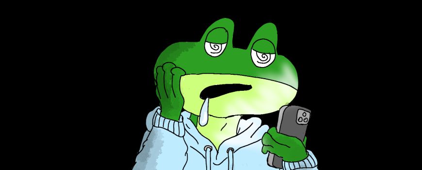 thumbnail2 Frosch sitz am Tisch mit Handy in der Hand